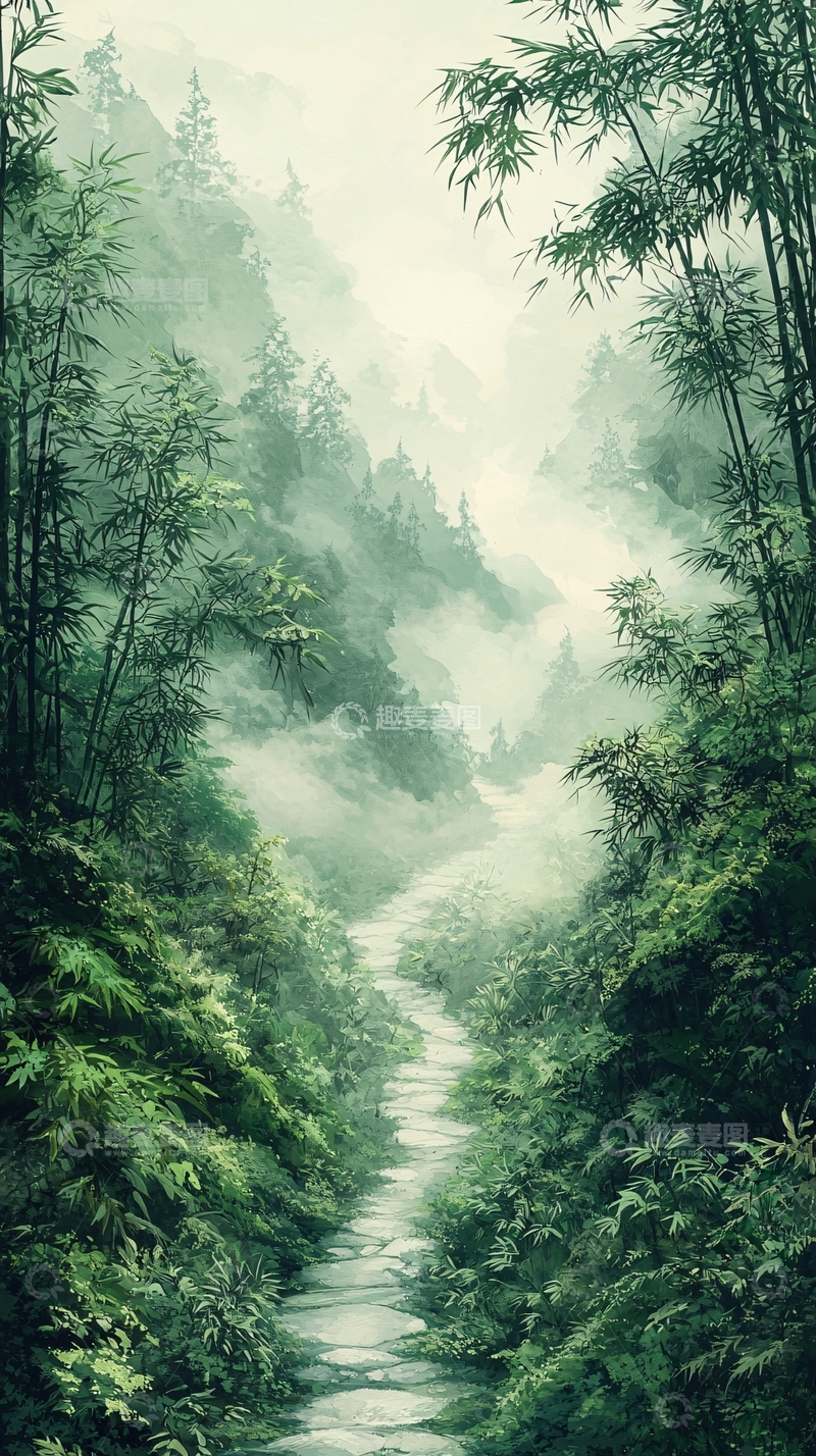 高清大图下载【趣麦麦图】雾气朦胧的山间小路