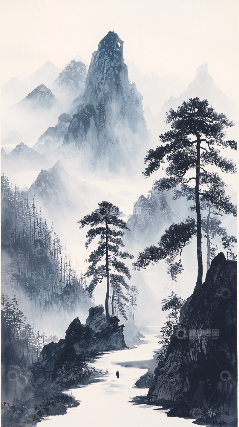 高清大图下载【趣麦麦图】水墨山水画867