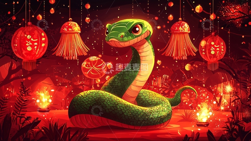 高清大图下载【趣麦麦图】萌系绿蛇