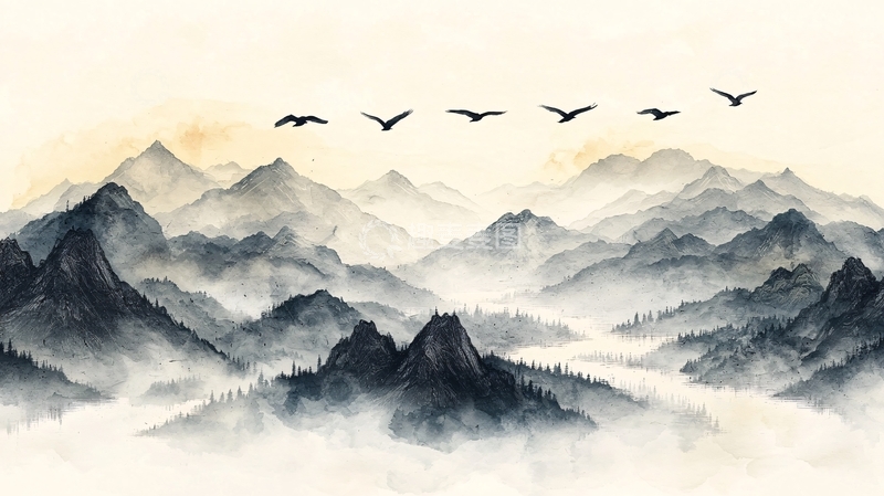 高清大图下载【趣麦麦图】水墨山水画863