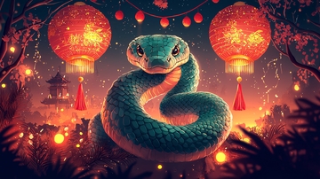 红灯笼下的绿蛇