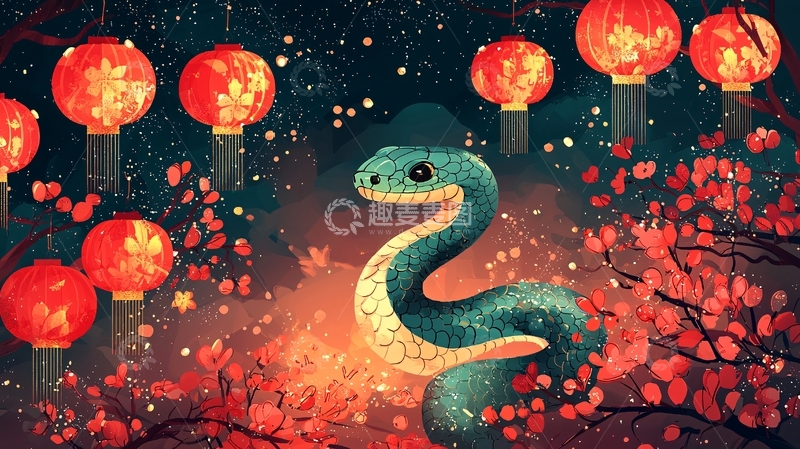 高清大图下载【趣麦麦图】水墨画风格绿蛇