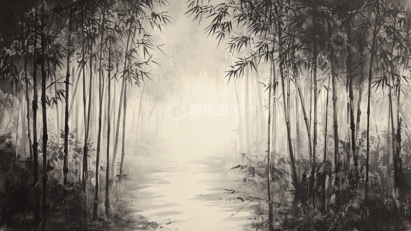 高清大图下载【趣麦麦图】水墨竹林小路