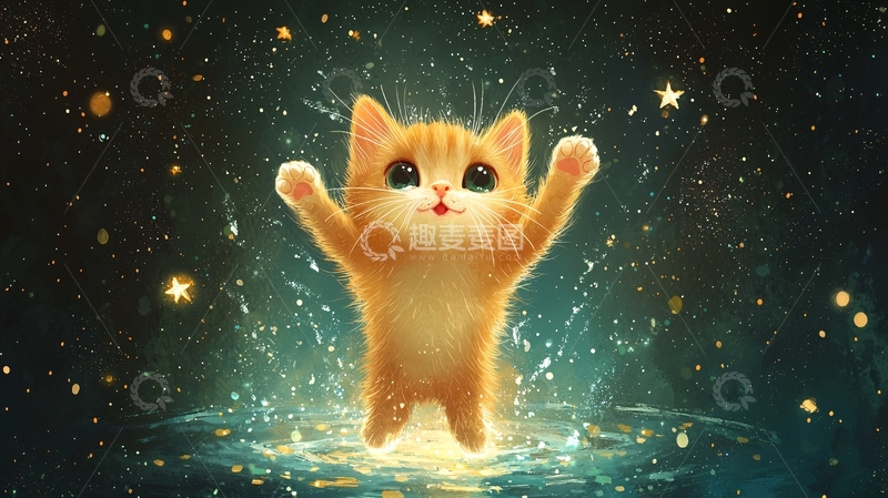高清大图下载【趣麦麦图】小猫星空雨中起舞