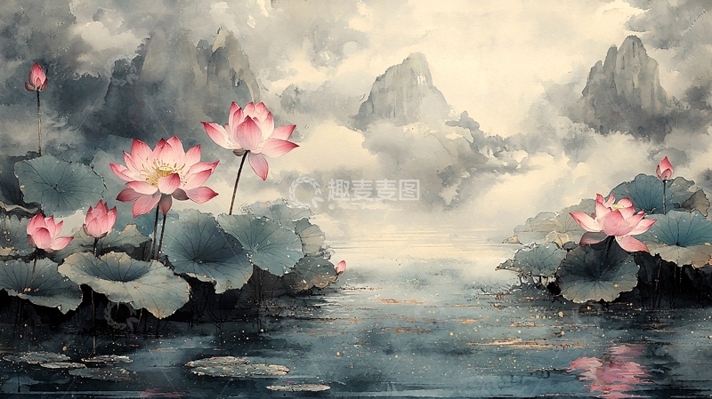 高清大图下载【趣麦麦图】水墨画荷花
