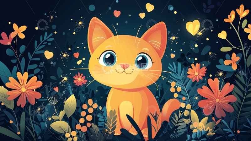 高清大图下载【趣麦麦图】可爱小猫花丛