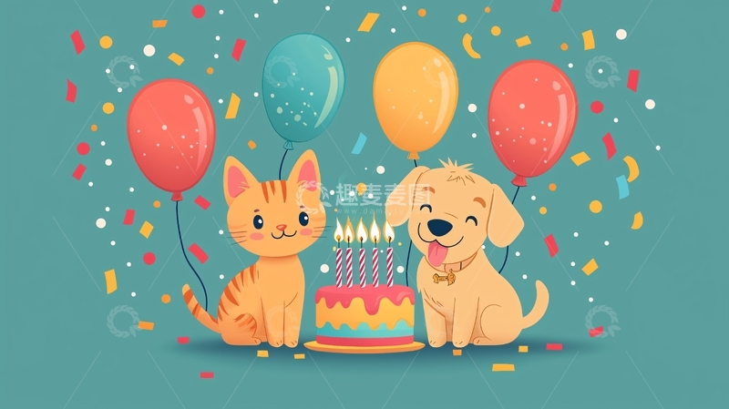 高清大图下载【趣麦麦图】猫咪狗狗生日派对