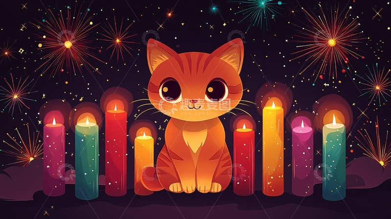 高清大图下载【趣麦麦图】可爱小猫在烛光中