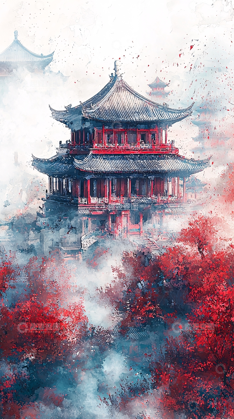 高清大图下载【趣麦麦图】水墨丹青古风建筑