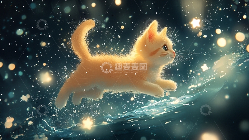 高清大图下载【趣麦麦图】小猫在星光下奔跑