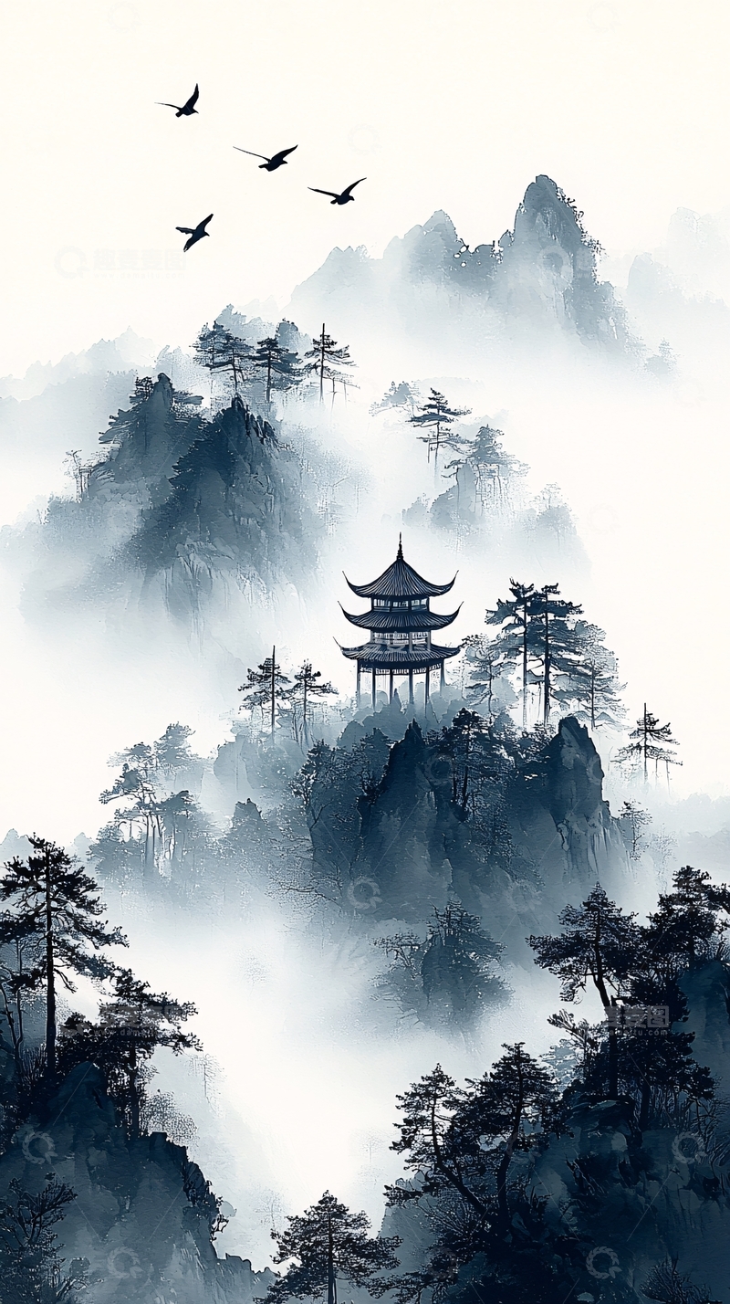 高清大图下载【趣麦麦图】水墨山水画882