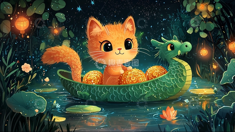 高清大图下载【趣麦麦图】萌宠小猫乘龙舟