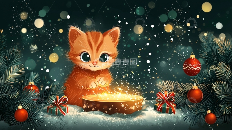 高清大图下载【趣麦麦图】圣诞小猫