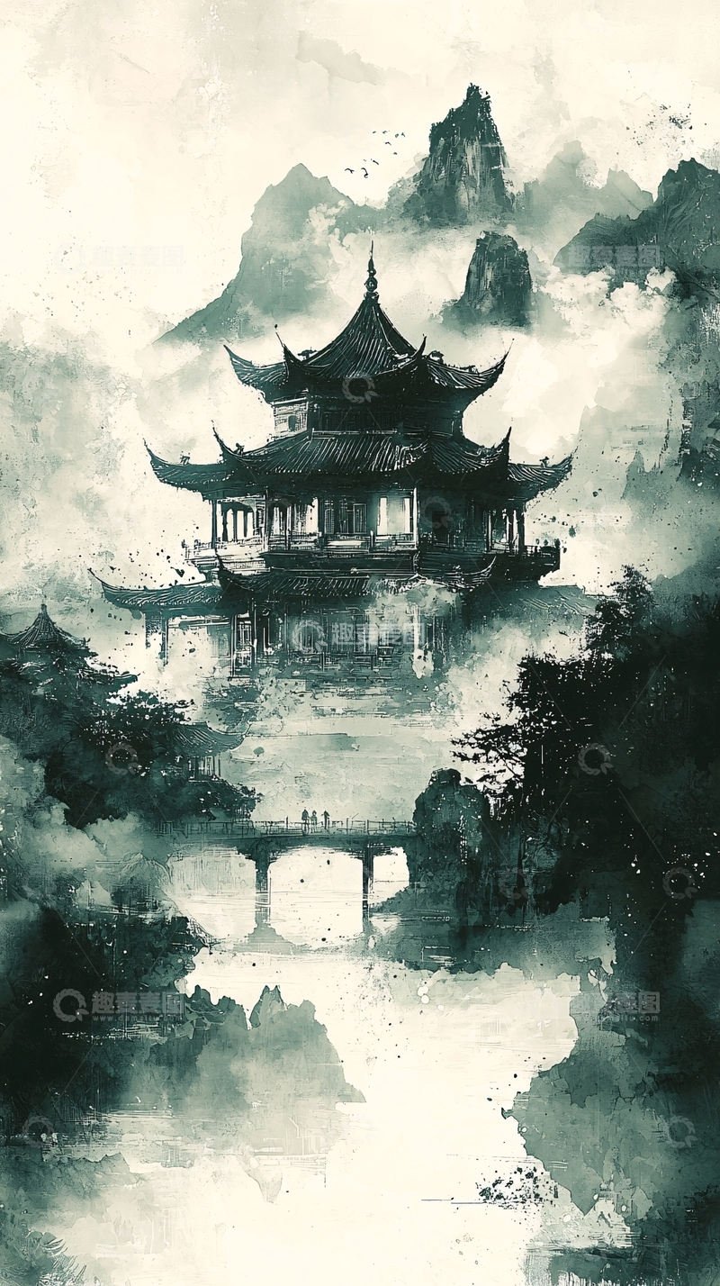 高清大图下载【趣麦麦图】水墨画中国古建筑