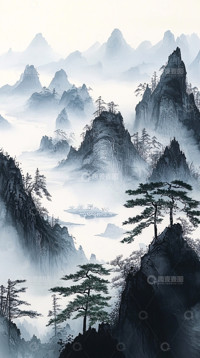 高清大图下载【趣麦麦图】水墨画山水