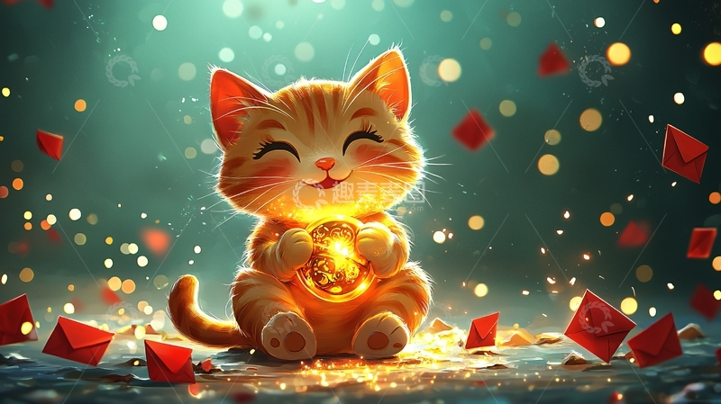 高清大图下载【趣麦麦图】可爱小猫抱着光球