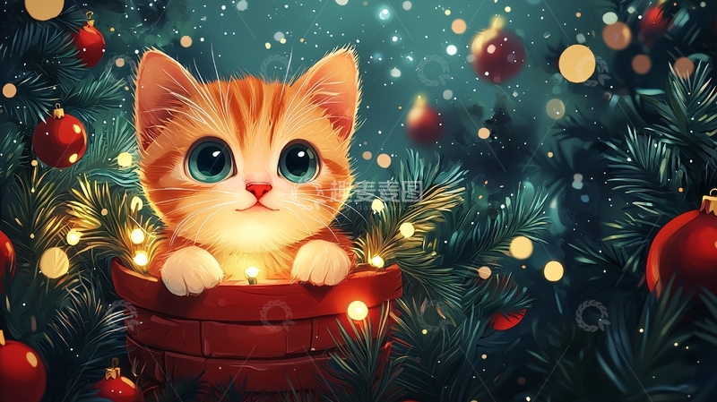 高清大图下载【趣麦麦图】圣诞节小猫
