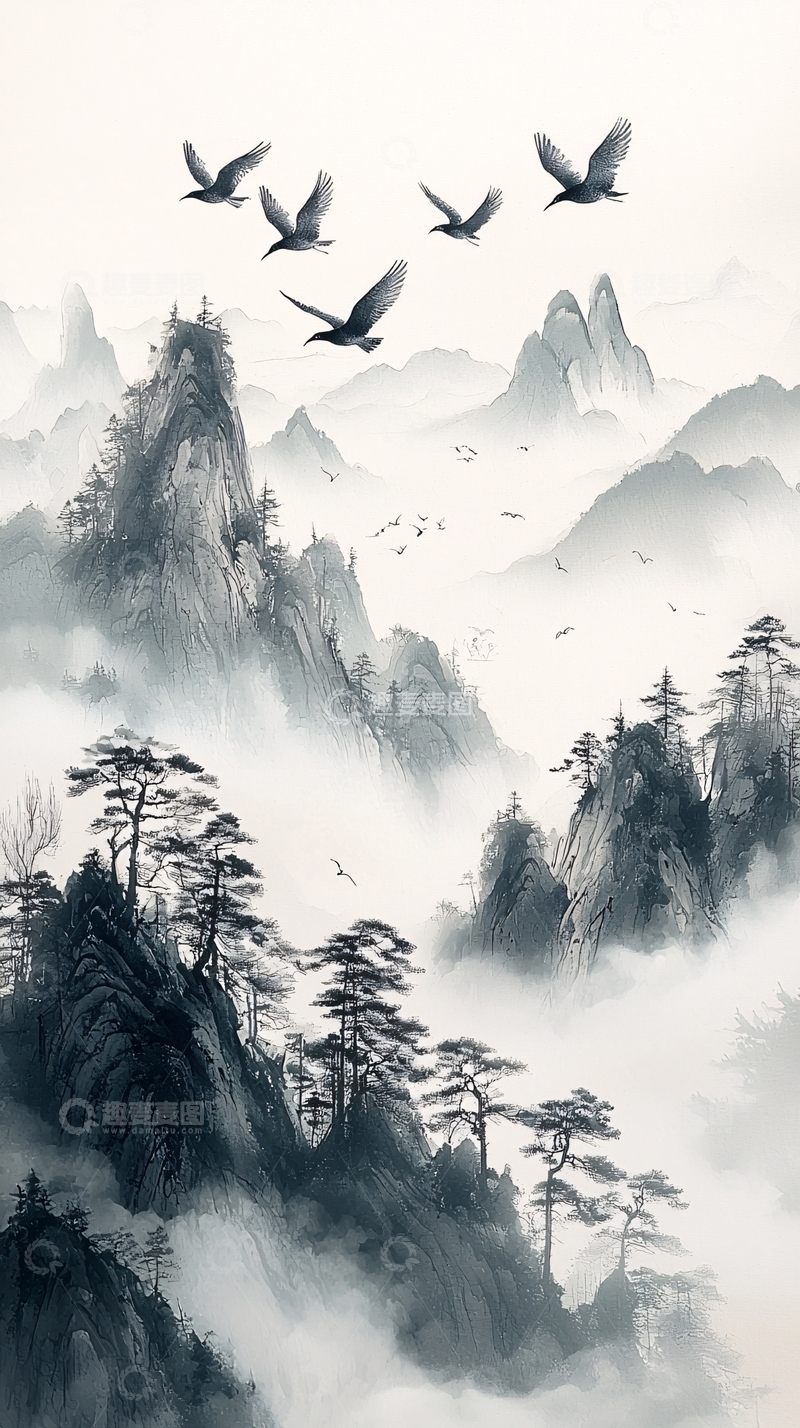 高清大图下载【趣麦麦图】水墨山水画883