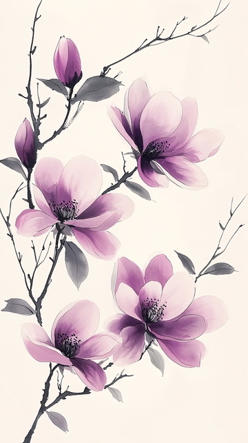 淡紫色玉兰花枝