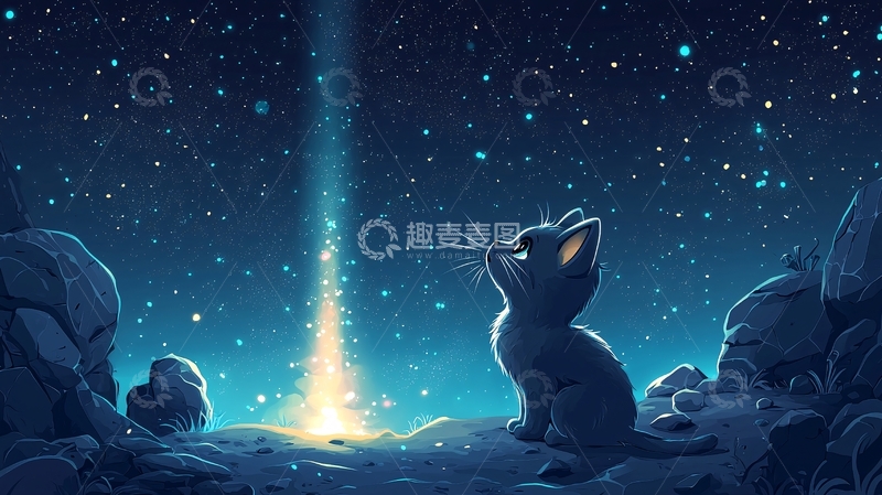 高清大图下载【趣麦麦图】星空下的猫咪