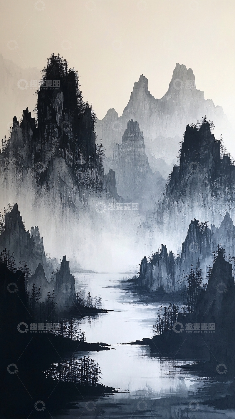 高清大图下载【趣麦麦图】水墨山水画885