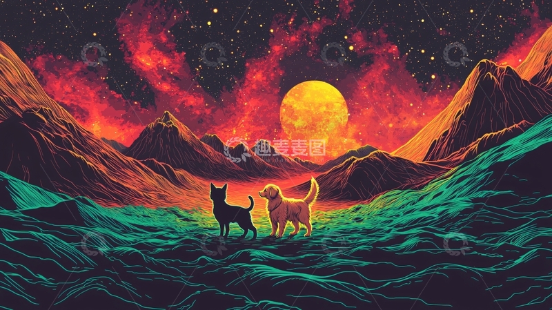 高清大图下载【趣麦麦图】两只狗