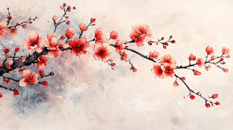高清大图下载【趣麦麦图】红梅枝条水墨画