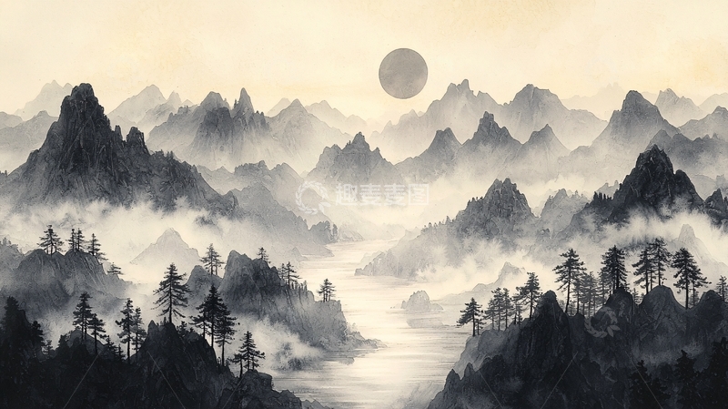 高清大图下载【趣麦麦图】水墨山水画893