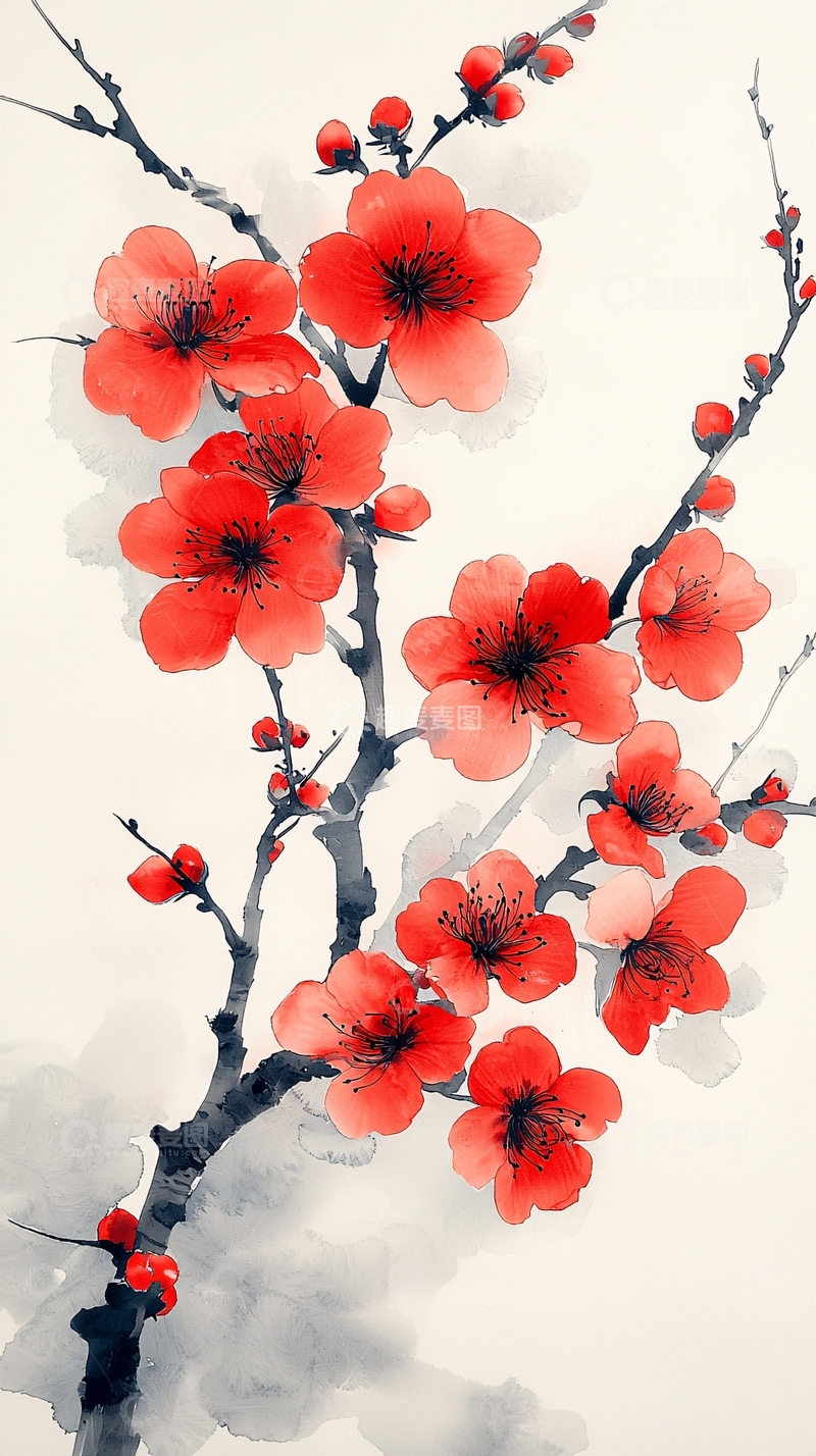 高清大图下载【趣麦麦图】红梅水墨画