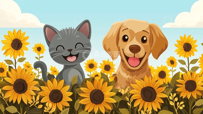 高清大图下载【趣麦麦图】猫咪狗狗向日葵