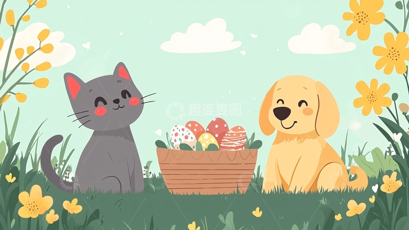 高清大图下载【趣麦麦图】猫咪狗狗复活节彩蛋