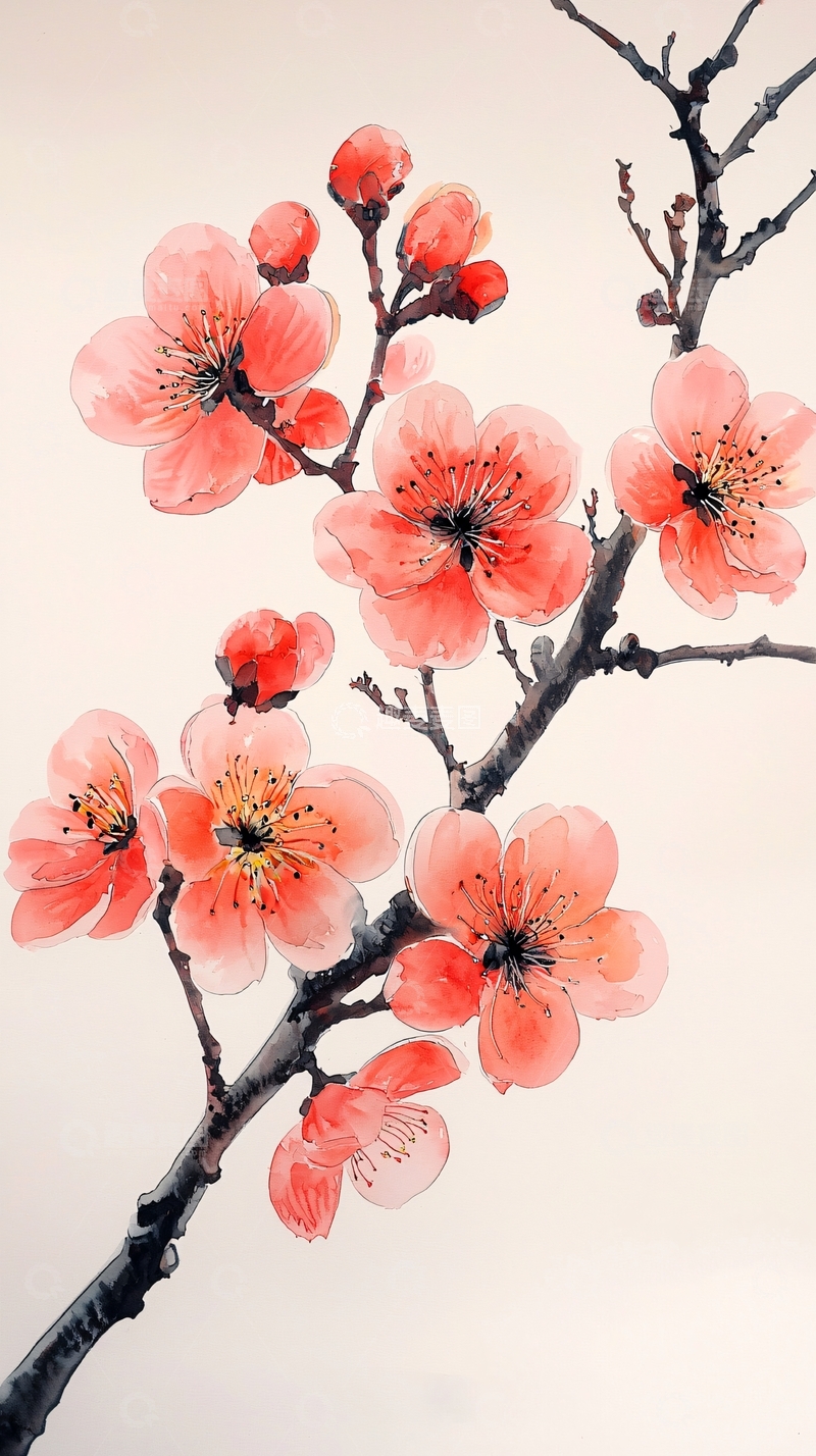 高清大图下载【趣麦麦图】红梅水墨画