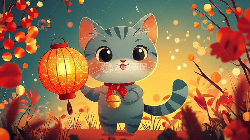 高清大图下载【趣麦麦图】萌宠小猫提灯