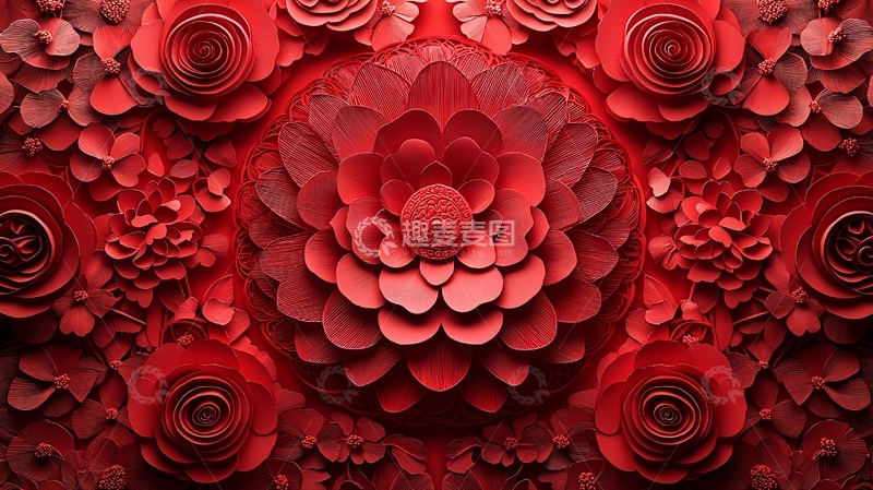 高清大图下载【趣麦麦图】红玫瑰花立体纸艺背景
