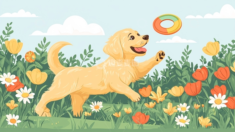 高清大图下载【趣麦麦图】金毛幼犬玩耍