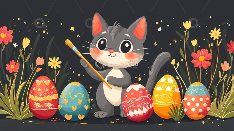 高清大图下载【趣麦麦图】可爱小猫彩绘复活节彩蛋