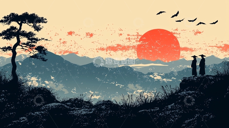 高清大图下载【趣麦麦图】日出山峰剪影