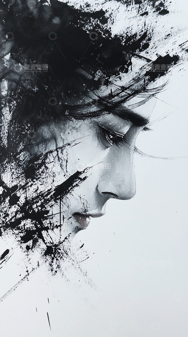高清大图下载【趣麦麦图】黑白抽象人物肖像