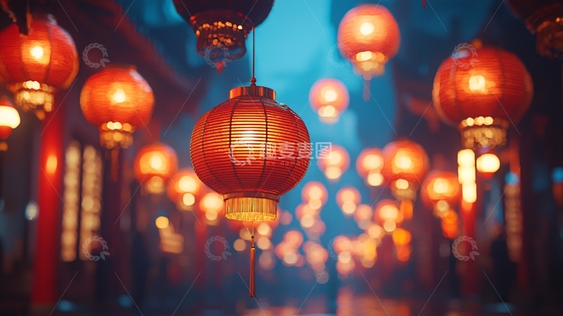 高清大图下载【趣麦麦图】中式红灯笼夜景