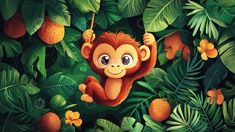 高清大图下载【趣麦麦图】可爱猴子荡秋千