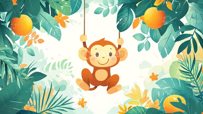 高清大图下载【趣麦麦图】可爱猴子荡秋千