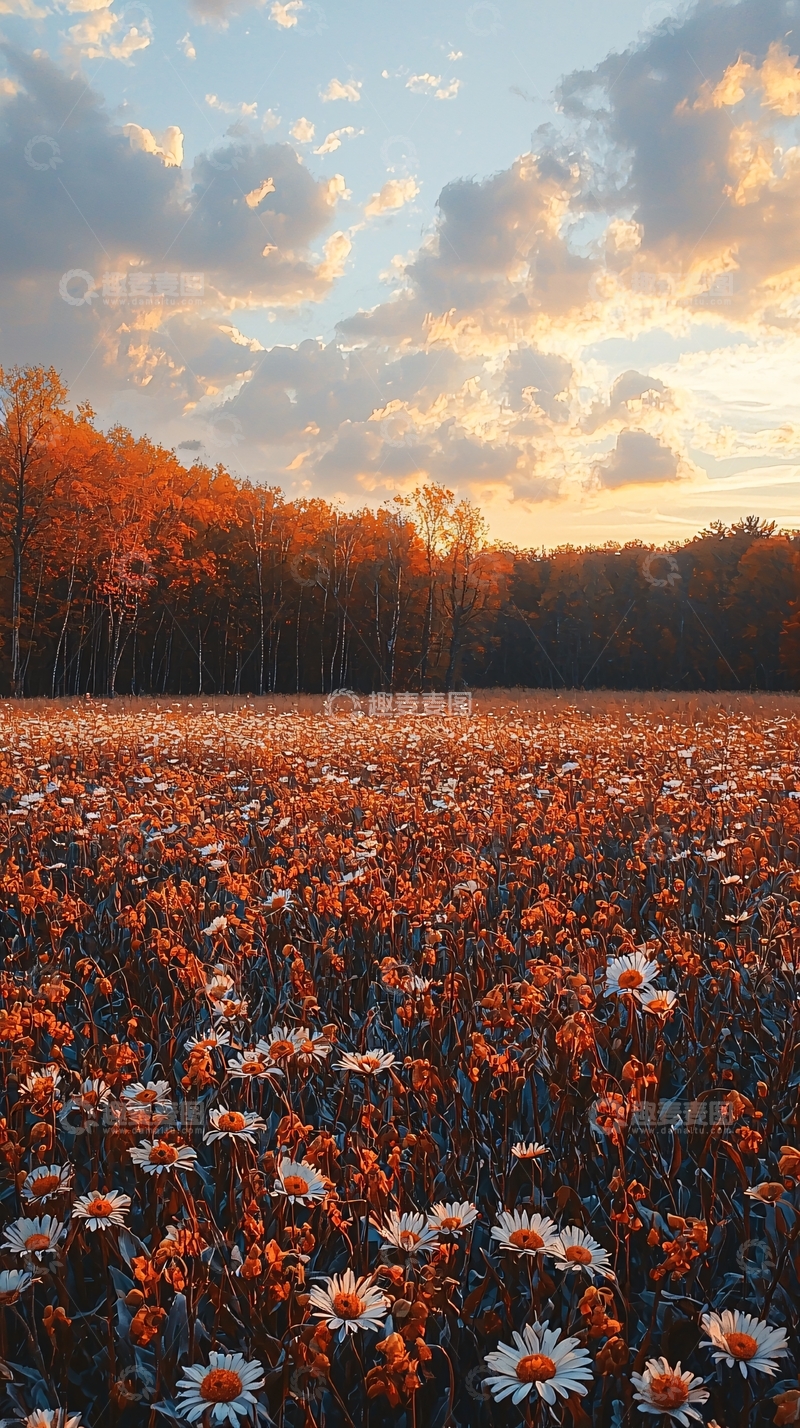 高清大图下载【趣麦麦图】秋日落日下的花田