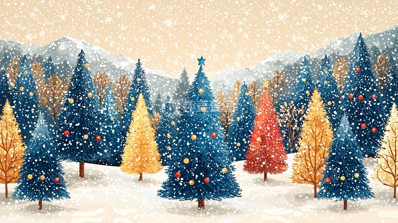 高清大图下载【趣麦麦图】冬季雪景圣诞树林