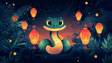 可爱小蛇夜景图