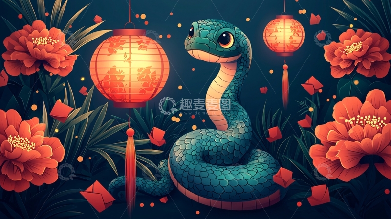 可爱卡通蛇新年元素