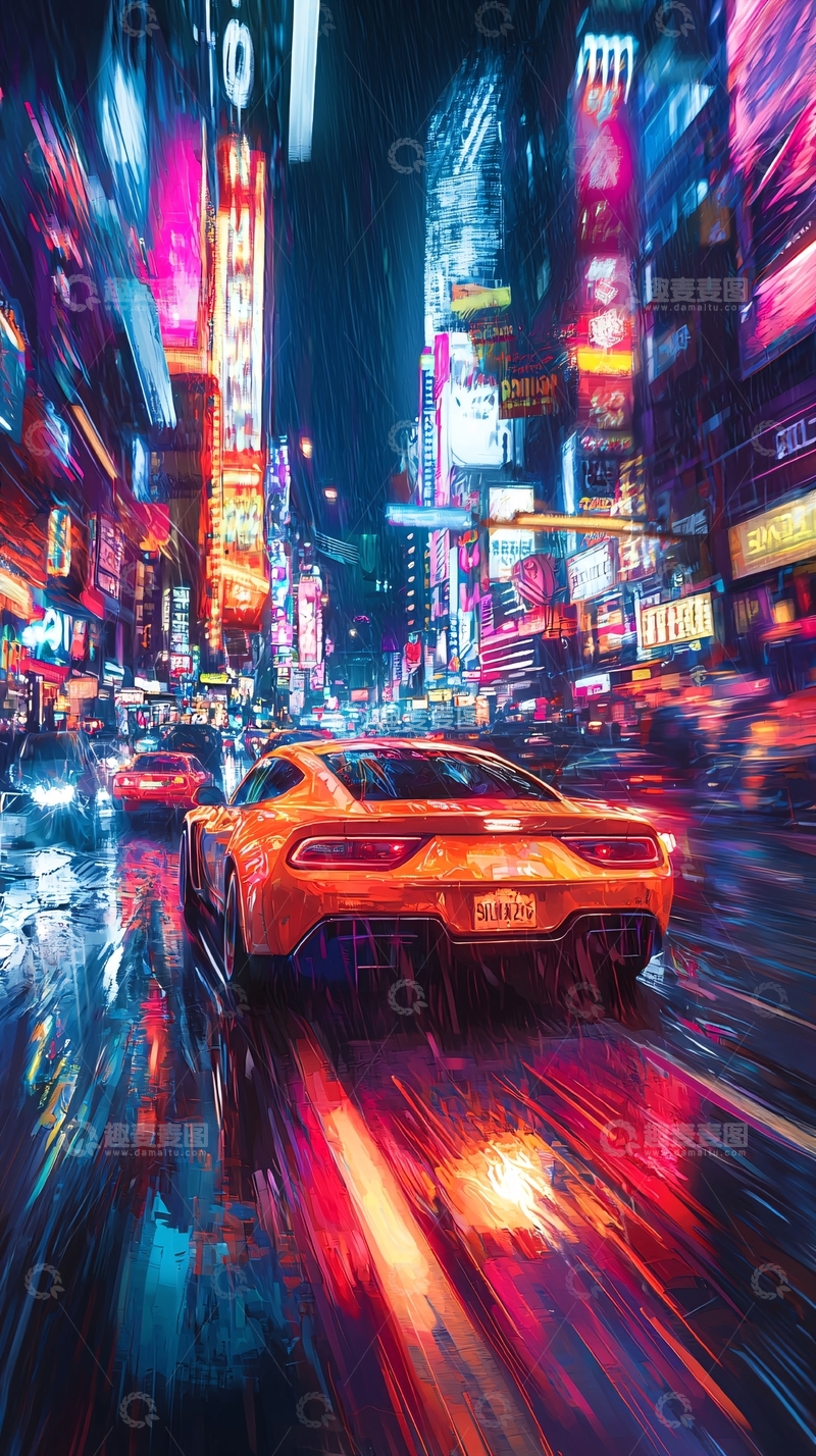 高清大图下载【趣麦麦图】夜景都市赛车