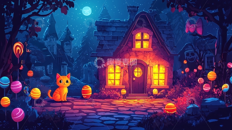 高清大图下载【趣麦麦图】童话小屋夜景