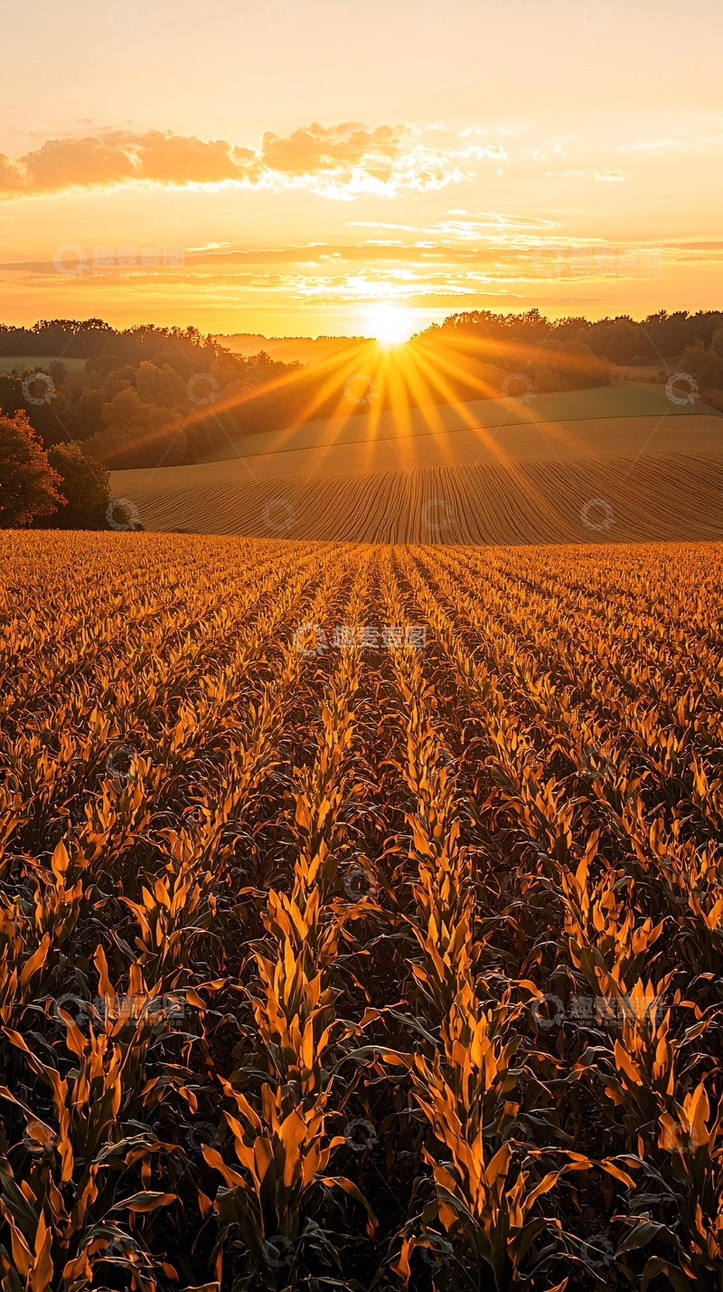 高清大图下载【趣麦麦图】金黄麦田日出景色