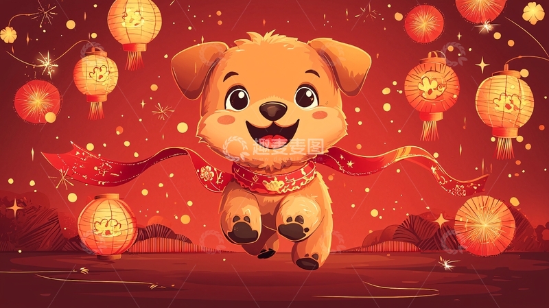 高清大图下载【趣麦麦图】新年快乐小狗