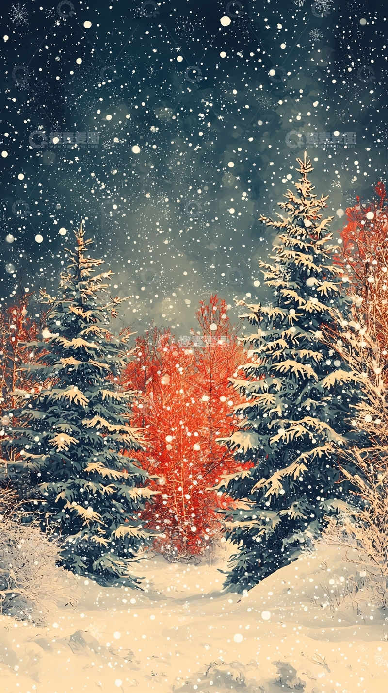 高清大图下载【趣麦麦图】下雪的松树林